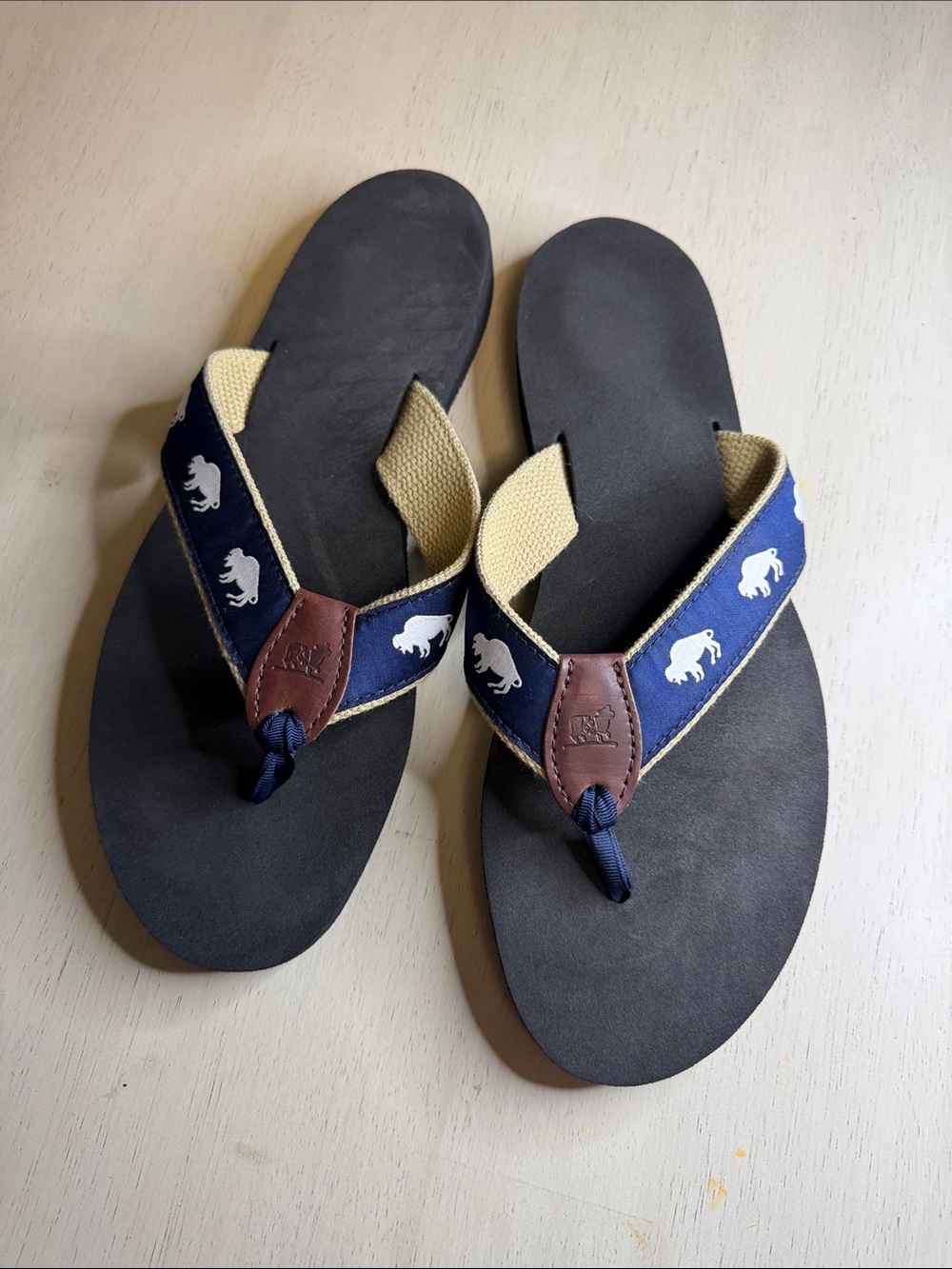 Blue Buffalo Print Flip Flop Sandals